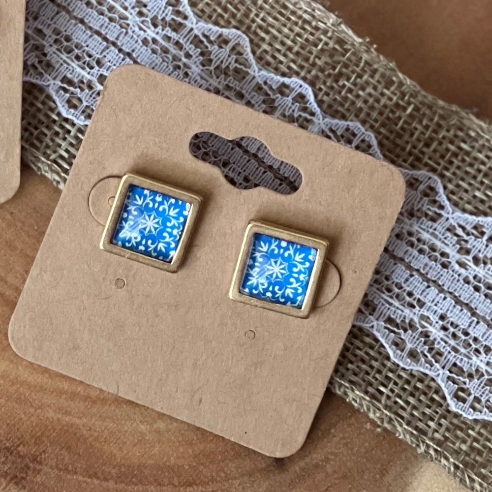 Portuguese Azulejo European Blue Tile Inspired Earrings
